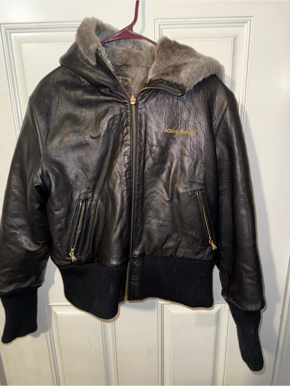 Vintage Y2K Baby Phat Genuine Leather Bomber Jacket - XL.